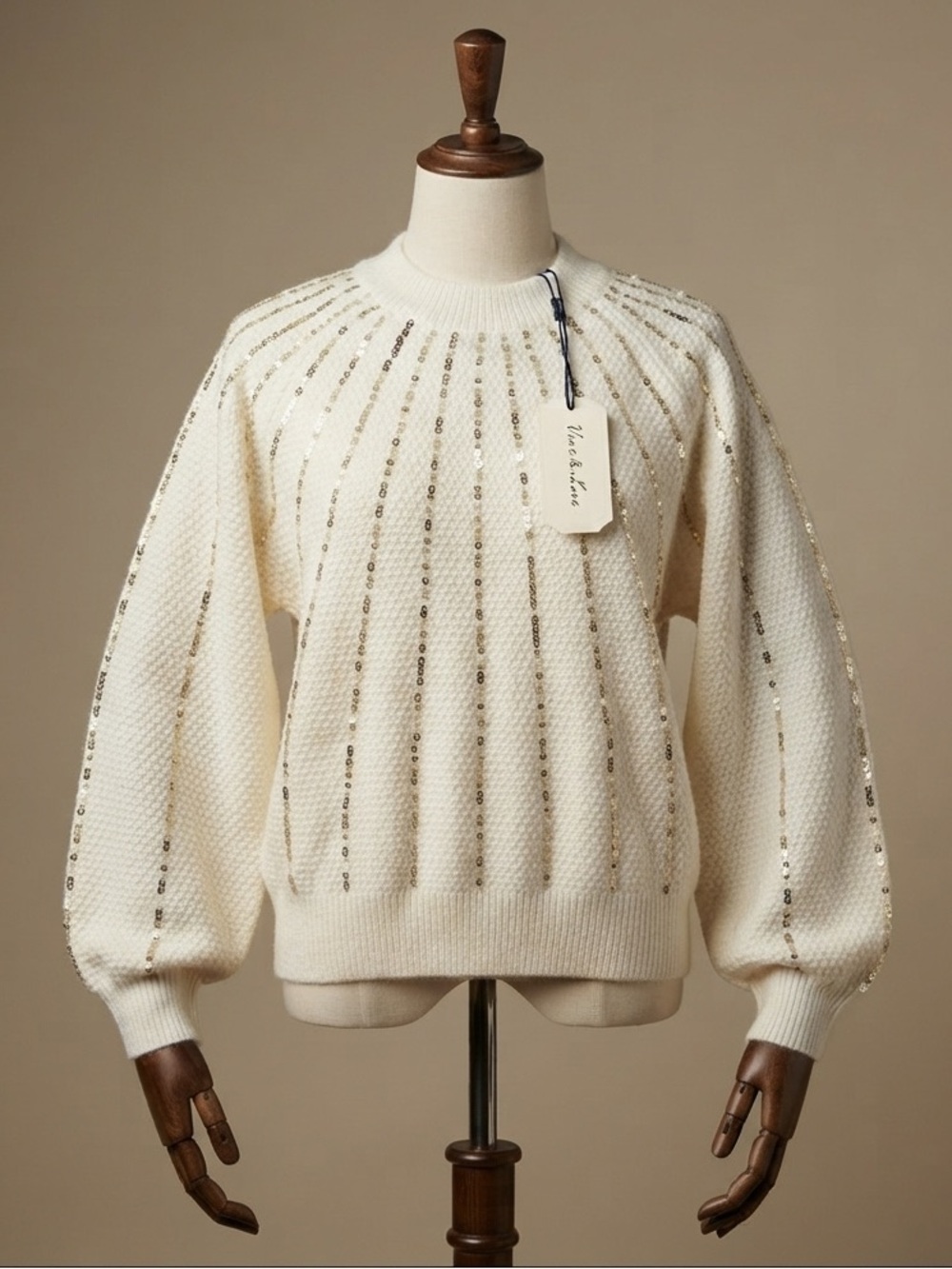 Vine & Love Cream Sweater with Gold Sequins